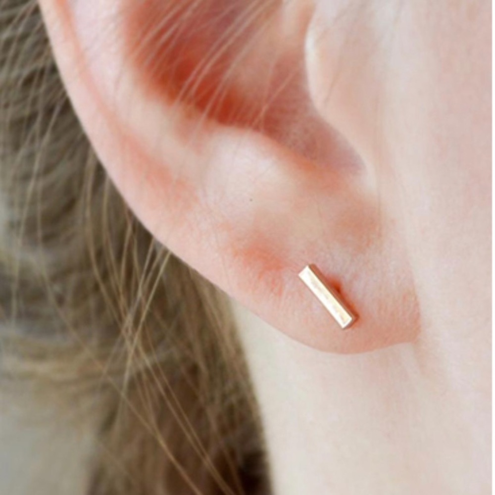 ROSE GOLD MINIMALIST Bar Stud Stainless Steel Earrings With Gift Bag